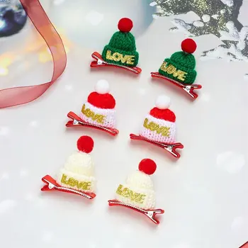 1 Paar Jõulud Müts Juuste Klambrid Tüdrukute Laste Silmkoelised Mini Müts Armas Punane Juuksenõelad Jõulud Juuste Aksessuaarid Kingitused