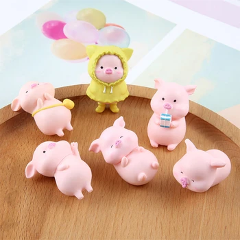 1tk Cute Cartoon Roosa Siga Figuriin Miniaturas Ornament Vaik Notsu Kuju Kogumise Mänguasi Haldjas Aias Mini Miniatuurid