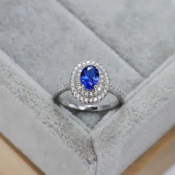 2023 Uus S925 Hõbe Sõrmus Luksus Ovaalne Sinine Pagoda Kivi Teemant Sõrmus Liialdatud Euroopa ja Ameerika Disain Naistele