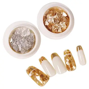 4Box Abalone Shell Nail Art-Helbed Kuld pärlmutterläiget tekitavad Vilk Viil Ebaregulaarne Glitter Fragment Kivi, Maniküüri-ja Teenetemärkide LA2030-09