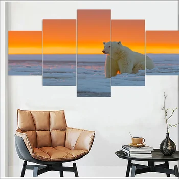 5 Paneelid Polar Lumi Sunrise Armas Karu Põhjamaade Kaasaegne Lõuend Maali Loomade Modular Wall Pilt Plakati eest elutuba Cuadros