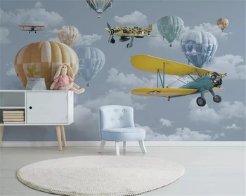 beibehang Kohandatud siidine de papel parede tapeet Põhjamaade minimalistlik käsitsi maalitud õhusõiduki kuuma õhupalli laste tuba taust