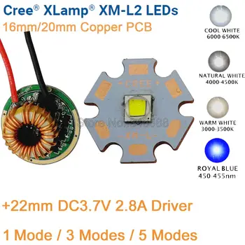 CREE XML2 XM-L2 T6 10W külmvalge Neutraalne Valge Soe Valge High Power LED Emitter Kiip 20mm Vask PCB + 12V Sisend 22mm Juht