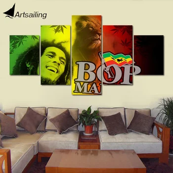 Dekoratiivsed Värvimistööd 5 tk HD Trükitud bob marley lõvi Maali Lõuendile Printida Tuba Decor Plakati Pilt Lõuend Kunsti