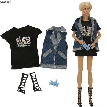 Denim Mood Nukk Varustus Barbie Riiete Komplekt Barbie T-särk, Vest Saapad 1/6 Nukud, Aksessuaarid, Mänguasjad
