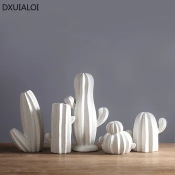 DXUIALOI Kaasaegne lihtsus loominguline cactus skulptuur matt kaunistused keraamika, käsitöö, kodu elutoas desktop keraamilised kaunistused