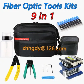 Fiber Optic Tööriistad Komplektid 9 1 FTTH fiiberoptiliste Tööriista Kott +Fiber Strippar+ fc-6s Kiudaineid Cleaver+ Miller+10TK KS UPC Kiire Pistik