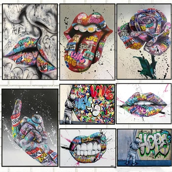 Graffiti Pop Art Käed Ja Huuled Plakatid Lõuendile Maali Abstraktse Wall Street Art Pilt Kaasaegne Elutuba Kodu Kaunistamiseks