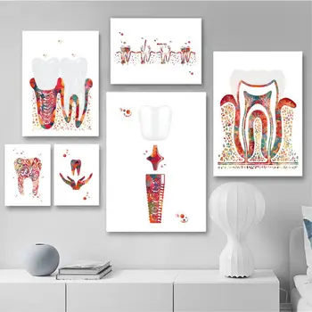 Hambaravi Seina Art Plakatid Ja Pildid Hammaste Molaarne Akvarell Maal Anatoomia Suuhooldusvahendid Lõuend Pilt Hambakliinik Decor
