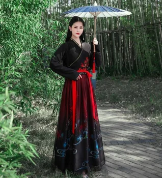 Hiina Kleit Vana Hanfu Kimono Must Valge Punane hanfu Kleidid Tikandid Võitluskunstide Hiina Stiilis Tants Cosplay Kostüümid