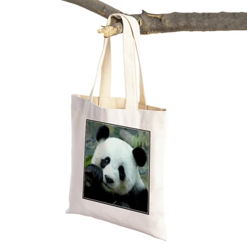Hiina Panda Lady Reisi kandekotid Metsloomade Lõuend Tassima Käekott Naistele Tüdruk Kokkupandav Korduvkasutatavad Supermarket Shopper Kott