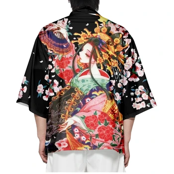 Jaapani Aasia Harajuku Streetwear Kampsun, Naised, Mehed Haori Mood Must Print Kimono Cosplay Yukata Riided