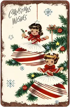 Jõulud Soovib Vintage Tina Märk Xmas Metallist Märk Candy Cane Tüdrukud Seina Decor Kodus Office Magamistuba, elutuba Kohvi