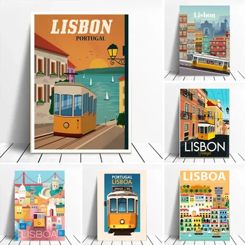 Kuum Lissaboni Portugalis Travel World City Landscape Koomiline Plakat Pildid Seina Art Lõuend Maali Pilt, Foto Kingitus Tuba Home Decor