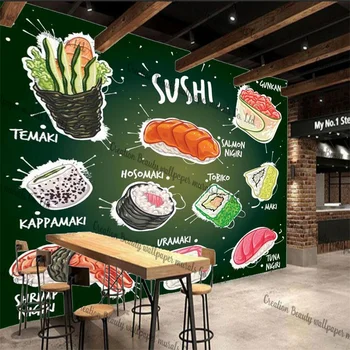 Käsitsi maalitud Cartoon Jaapani Traditsioonilise Toidu Sushi Tapeet Sushi Restoran Tööstus-Decor Kohandatud Seinamaaling 3D Seina-Paber