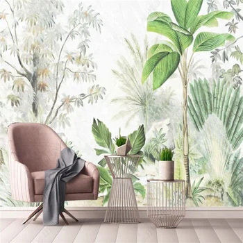 Looduslikud ja Värsked Käsitsi maalitud Tapeet, Troopiliste Metsade seinamaaling Rohelise Taime Lehed Taustapildid eest elutuba Taust