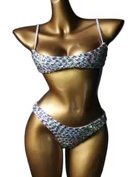 Naiste Seksikas Mood Crystal Bikiinid Komplekti Luksus Glitter Rhinestone Crop Top Teemant Thong Rave y2k Festival Komplekt Kahe Töö Komplekti