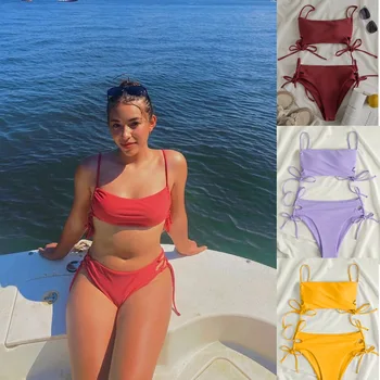 Naiste Sexy Bikini Set Ujumistrikoo 2023 Kõrge Vöökoht Kolmnurk Thong Bikiinid Tahked Värvi Naiste Ujumisriided Naiste Trikoo
