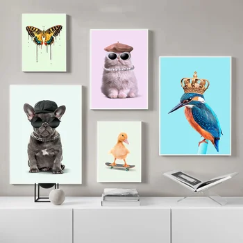 Nordic Fashion Päikeseprillid Kass Koer Naljakas Loomade Plakatid ja Pildid Lõuendile Maali Seina Art Pilt elutuba Home Decor