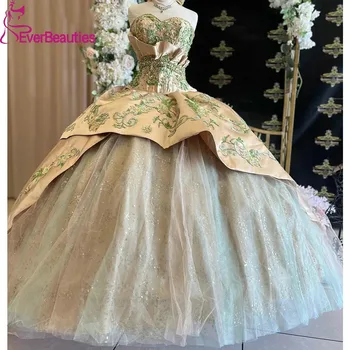 Pall Kleit Quinceanera Kleidid Kullake Glitter Tülli 3D Lilled Vestidos De 15 Aastat Quinceañeras 2024 Sweet 16 Kleit Naistele