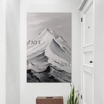 Puhas Käsitöö Suur Suurus Palett Nuga Mägi Maastik Must Valge Abstraktne Õlimaal Kunsti Luksus Seina Art Eksponaatide