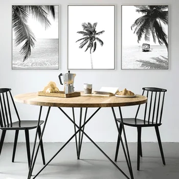 Põhjamaade Kodu Kaunistamiseks Minimalistlik Must Valge Palm Tree Jätab Lõuend Plakatid ja Pildid Seina Maali Kunst Dekoratiivsed Pildid