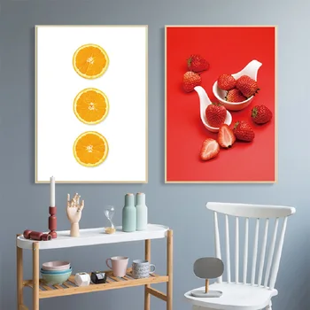 Põhjamaade Style Värske Puu Lehed Maasika-Apelsini Lõuend Maalid Seina Art Graafika Ja Plakatid Köök Elutuba Home Decor