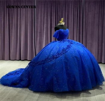 Ronida King Blue Maha Õla Luksus Pall Kleit Quinceanera Kleidi Mehhiko Magus 16 Kleit Korsetti Pits-up Vestidos De 15 Aastat