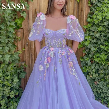 Sansa Magus Lavendel فساتين السهرة Eemaldatavad Varrukad Pits Vestidos De Noche Lill Embroid-line Tanssiaiset Kleit فساتين سهره فاخره