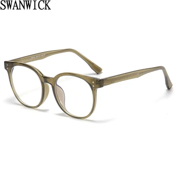 Swanwick anti sinine valgus prillid naiste retro TR90 selge objektiiv ringi klaasid raami meeste ja naiste atsetaat must läbipaistev