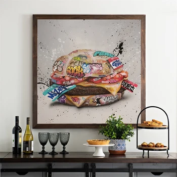 Tänaval Toidu Graffiti Art Lõuend Prindi Plakat Seina Värvikas Hamburger Eklektiline Pilt Köök Söögituba Home Decor Cuadros