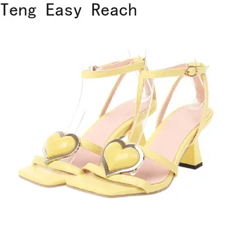 Uus suvine naiste sandaalid kollane valge rhinestone bowtie daamid kingad square varba pahkluu rihm kõrge kontsaga kingad naine, suurus 34-43