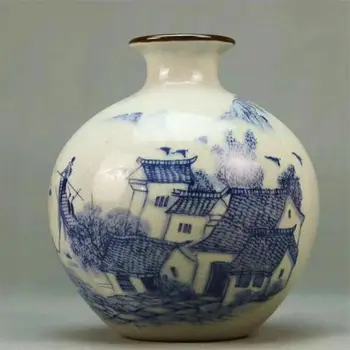 Vana Hiina Sinine ja valge Portselan qing Dünastia Kõht vaas 16.5 cm