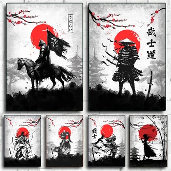 Vintage Jaapani Samurai Unistused Punane Moon Phoenix Hoo Canvas Poster Seina Maali Kunst Elutuba Home Decor Cuadros