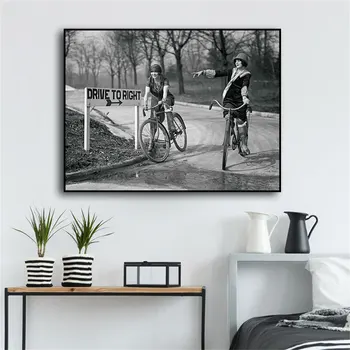 Vintage Jalgratta Foto Printida Plakat Kingitus Jalgrattur Bike Rider Ainulaadne Seina Decor Oma Musta ja Valge 1920 Naiste Jalgrattasõidu Kunsti