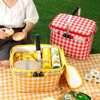 Väljas pikniku kott paksenenud alumiinium film isolatsioon kasti piknik kasti kaasaskantav pikniku korvi telkimine kokkupandav pikniku korvi