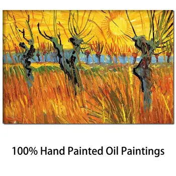 Värvikas Maastik Art õlimaal Pollard Paju Päikeseloojangul Käsitöö Van Gogh Lõuend Kunsti Kaasaegne Kontor Wall Decor