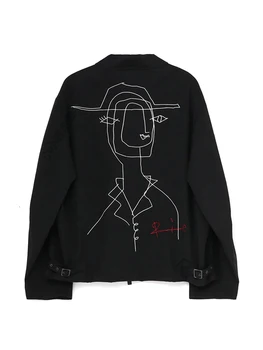 Yohji Yamamoto Jakid, meeste Riided Abstraktne portree tikandid mantlid uus outerwears 2023 Riided jope Meeste riided