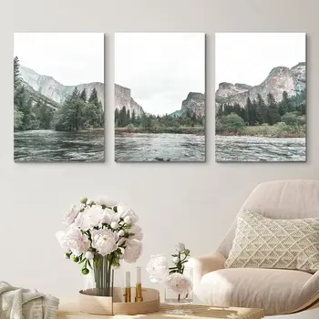 Yosemite Valley National Park Plakatid Mountain Lake Forest Maastikumaal Lõuend Print Seina Pilt Kaasaegne Nature Home Decor
