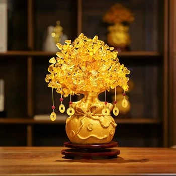 Õnnelik Puu Rikkuse Kollane Kristall Puu Looduslik Raha Puu Kaunistused Bonsai Stiilis Rikkuse, Õnne Feng Shui Kaunistused Käsitöö