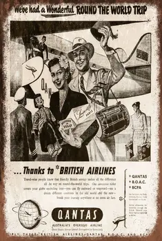 Ümber Maailma Qantas Airlines Kuulutuse Vanuses Vaadata Retro Vintage Stiilis Metallist Märk