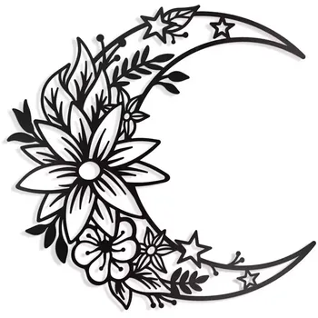 1 Kuu Metallist Lill Kunst Decor Must Bohemian Suur Lill, Kuu Ja Täht Seina Märk Half Moon Flower Skulptuur, Seina Kaunistamiseks, H