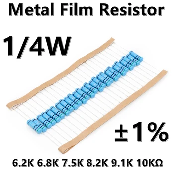 (100tk) 1/4W Metal Film Resistor 1% viis värvi ring täpselt takisti 6.2 K 6.8 K 7.5 K 8.2 K 9.1 K 10KΩ
