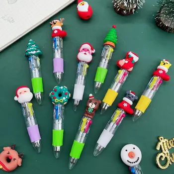 10tk Kawaii Cartoon Christmas Mini Nelja Värvi Pastapliiats Jõulud 4Colors Pliiatsid koolitarbed Office Stationery Kingitused