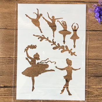 1tk A4 Ballett Tüdrukud Tantsivad DIY Kihilisus Šabloonid Seina Maali Külalisteraamatusse Värvimine Reljeef Album Dekoratiivsed Mall
