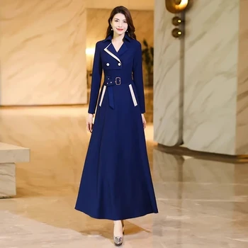 2024 Kevadel, Sügisel Uus Vöö-Lace-Up Pikk Suur Kiik Y2k Kleit Naiste High-End Mõttes Slim Liiga Pikk Varrukas Trentš Kleidid