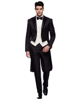 3tk Custom Made Pintsak Püksid Meeste Ülikond Topelt Karavan Peigmees Sobib Tailcoat Mens Pulm Must Ülikond Tuxedos Jope+Vest+Püksid