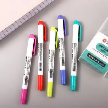 5 Värvid/kast koolitarbed Double Headed Kirjatarvete Highlighters Pen Art Sm-i Fluorestseeruvad Markerid Markeri Pen Set