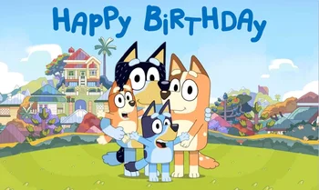 7x5FT Isikupärastatud Cartoon Koerad Blue Heeler Sünnipäevaks Roheline Aed, Custom Foto Taustaks Taust Vinüül 220cm x 150cm