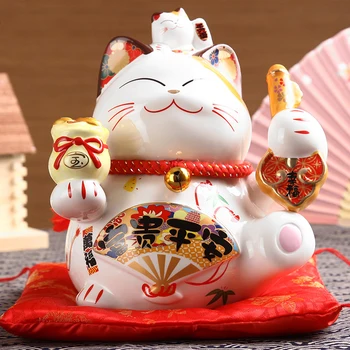 8 tolline Keraamiline Maneki Neko Õnnelik Kass Raha Kasti Mündil Panga Kodu Kaunistamiseks Ornament koos Padi Äri Kingitus